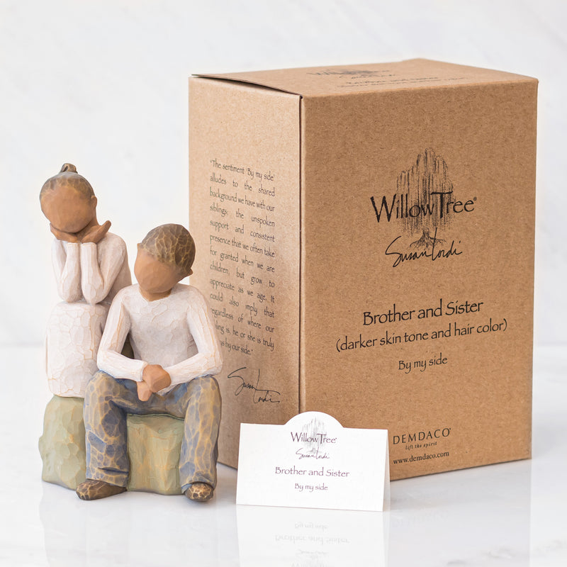 Willow Tree Brother and Sister (Darker Skin Tone & Hair Color), Sculpted Hand-Painted Figure