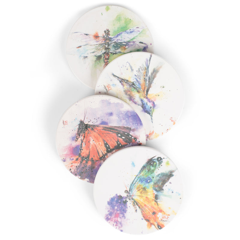 DEMDACO Dean Crouser Nature Assorted Watercolor 4 x 4 Absorbent Ceramic and Cork Coasters Set of 4