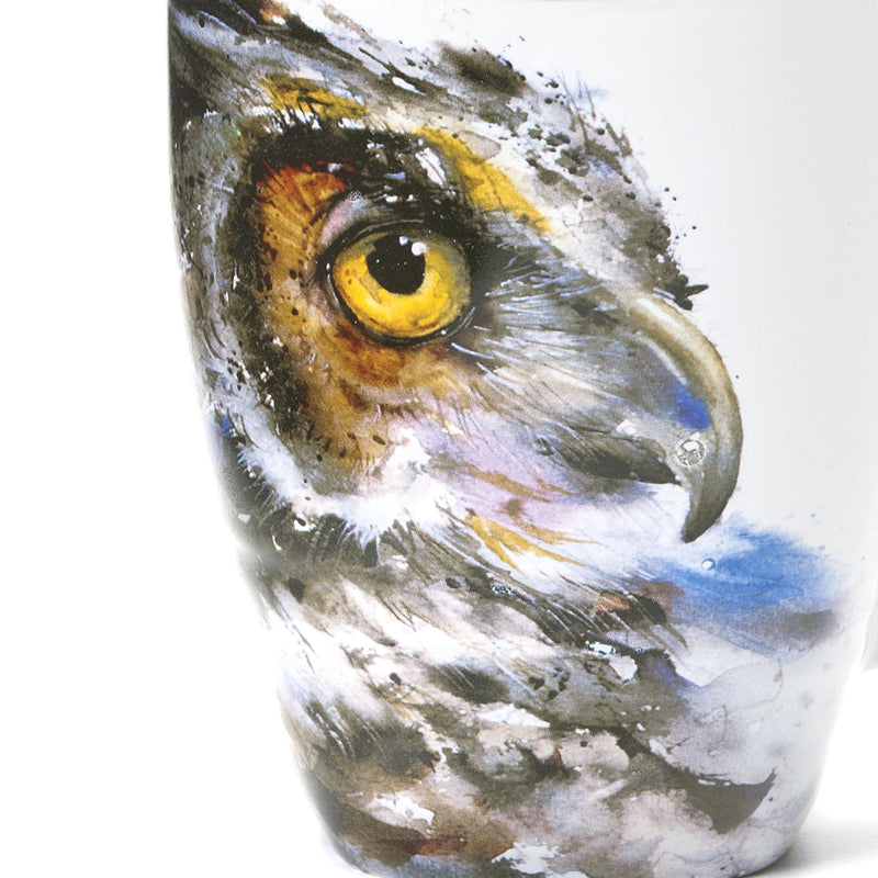 Dean Crouser Owl Watercolor Gray On White 16 Ounce Glossy Stoneware Mug With Handle