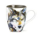 DEMDACO Dean Crouser Wolf Watercolor Gray On White 16 Ounce Glossy Stoneware Mug With Handle