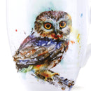 Saw Whet Owl Watercolor Blue On White 12 Ounce Glossy Stoneware Mug With Handle