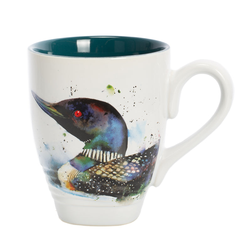 DEMDACO Loon Watercolor Black On White 16 Ounce Glossy Stoneware Mug With Handle