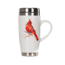 Demdaco Redhead Cardinal Bird Watercolor Glossy Stoneware Travel Mug, 16 Ounce, Red