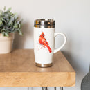 Demdaco Redhead Cardinal Bird Watercolor Glossy Stoneware Travel Mug, 16 Ounce, Red