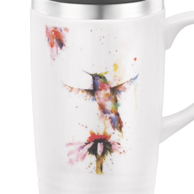 DEMDACO Dean Crouser Watercolor 16 Ounce Glossy Stoneware Travel Mug (Hummingbird)