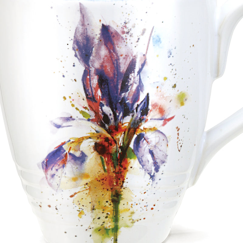 Iris Watercolor Purple On White 16 Ounce Glossy Stoneware Mug With Handle