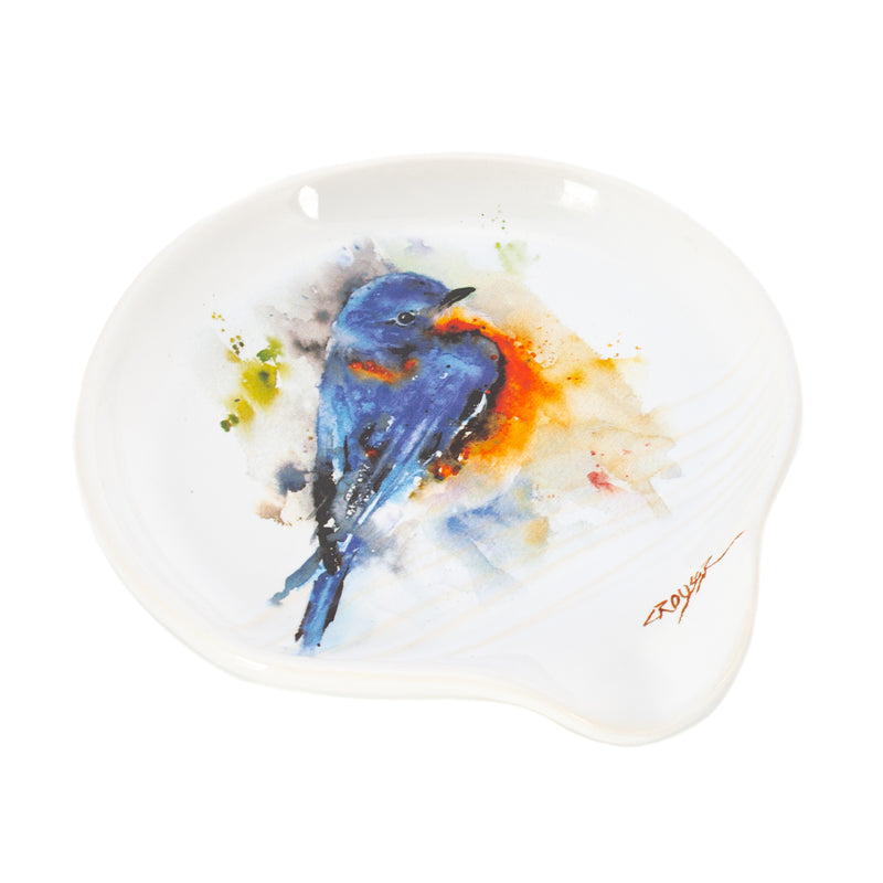 DEMDACO Dean Crouser Bluebird Watercolor 5 x 5 Glossy Ceramic Stoneware Spoon Rest