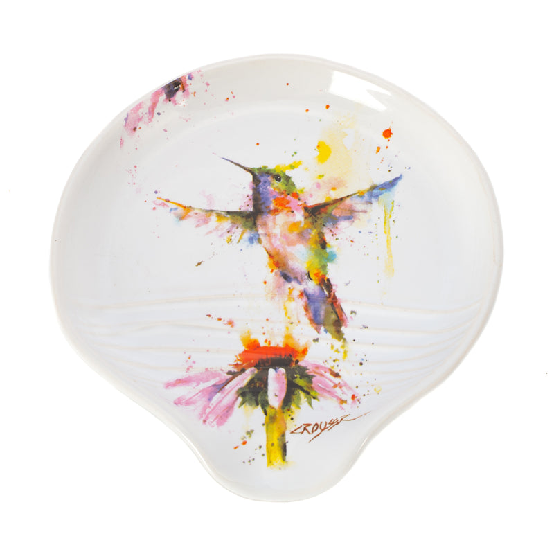 Dean Crouser 5 x 5 Glossy Ceramic Stoneware Spoon Rest (Hummingbird Watercolor)