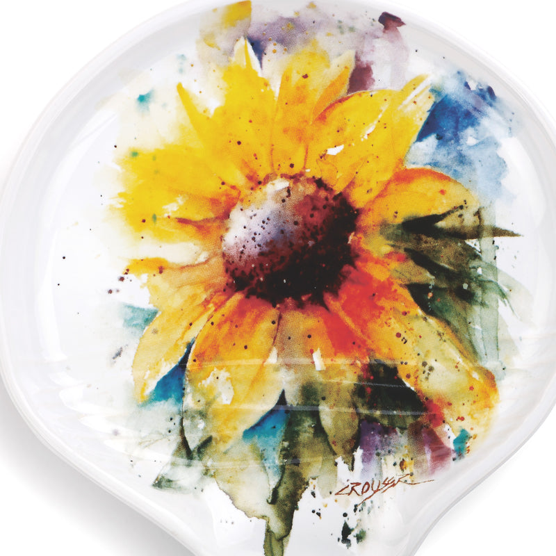 DEMDACO Sunflower Watercolor Yellow On White 5 x 5 Glossy Stoneware Spoon Rest