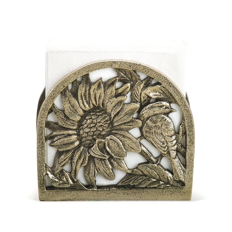 Demdaco Sunflower Summer Floral Silver Toned 6 x 5 Hand-Cast Aluminum Napkin Holder
