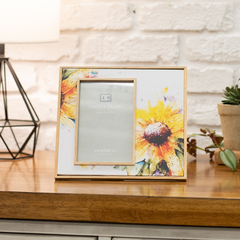 DEMDACO Dean Crouser Sunflower Yellow Flower Wall Art Holds 4 x 6 Photo in 8.75 x 7.75 Wood and Canvas Tabletop Picture Frame