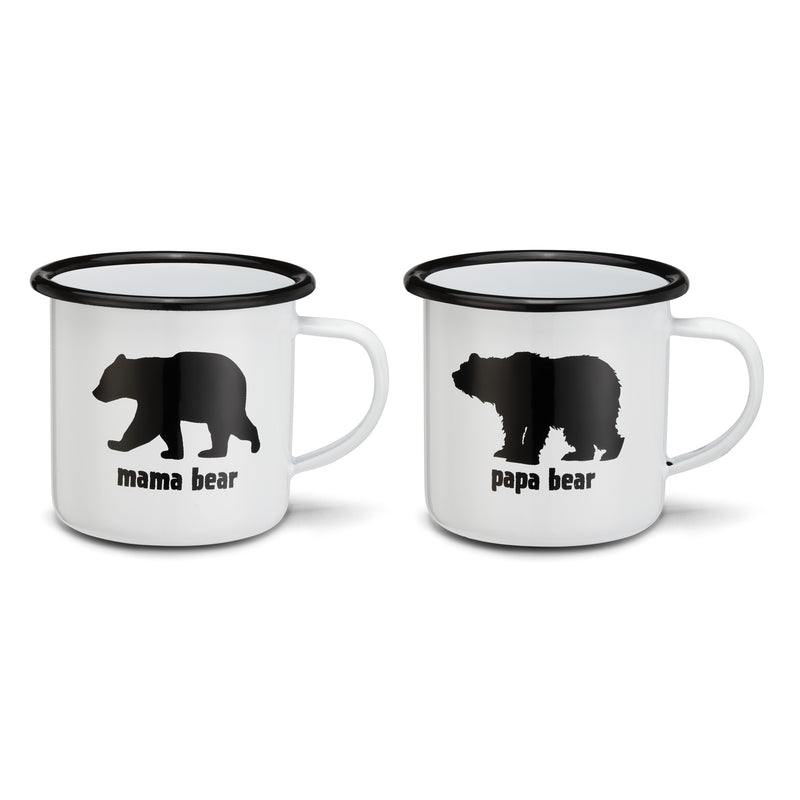 Papa Mama and Baby Bear White 10 and 5 ounce Metal Enamelware Mugs Set of 3