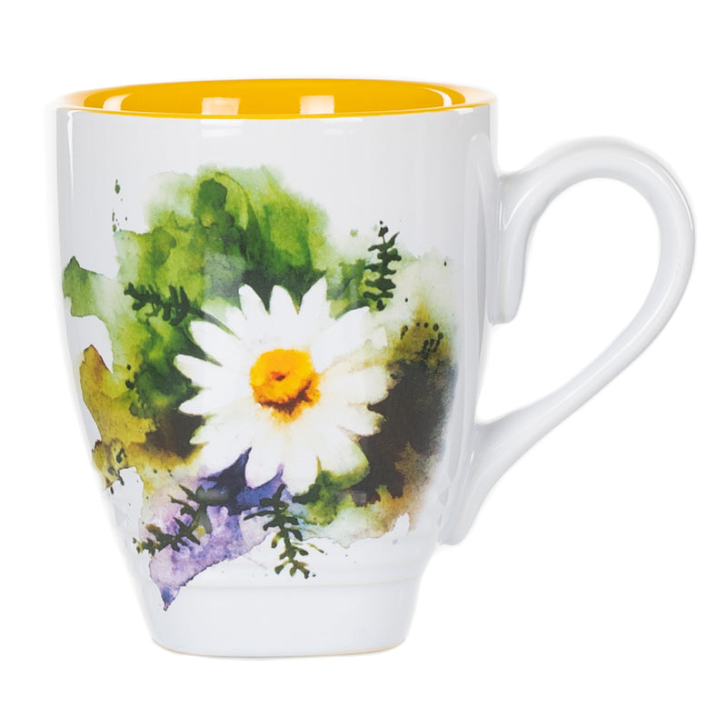 Dean Crouser Chamomile Herbal Floral Watercolor Yellow 16 ounce Glossy Ceramic Stoneware Mug
