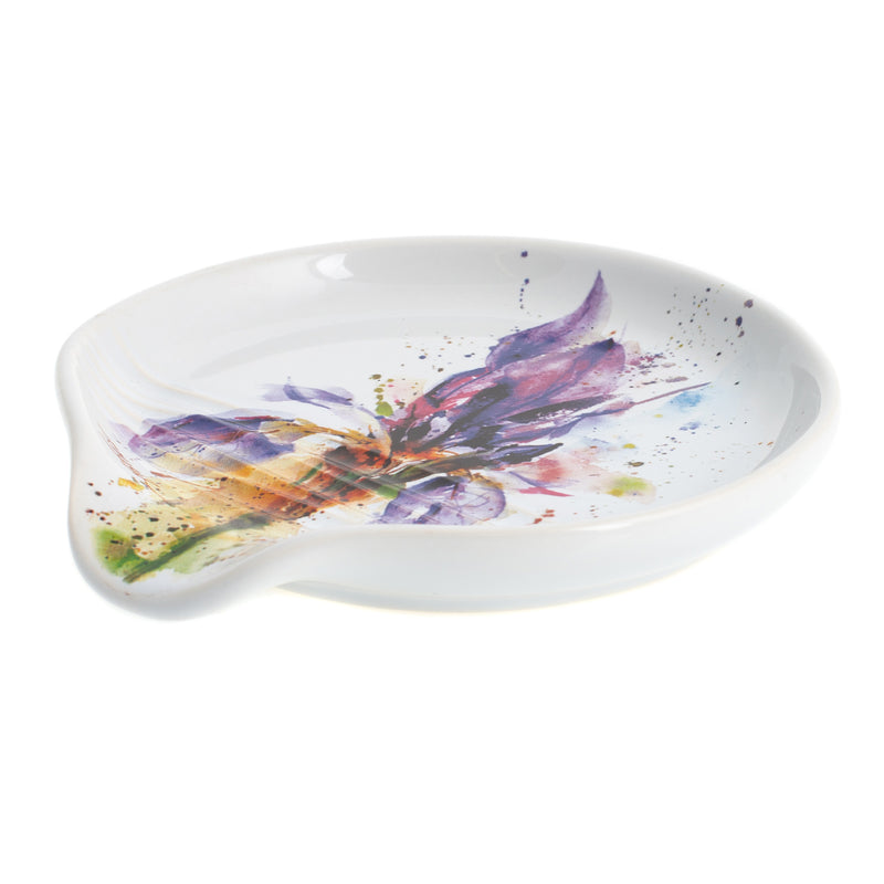 Dean Crouser Iris Flower Floral Watercolor Purple 5 x 5 Glossy Ceramic Stoneware Spoon Rest