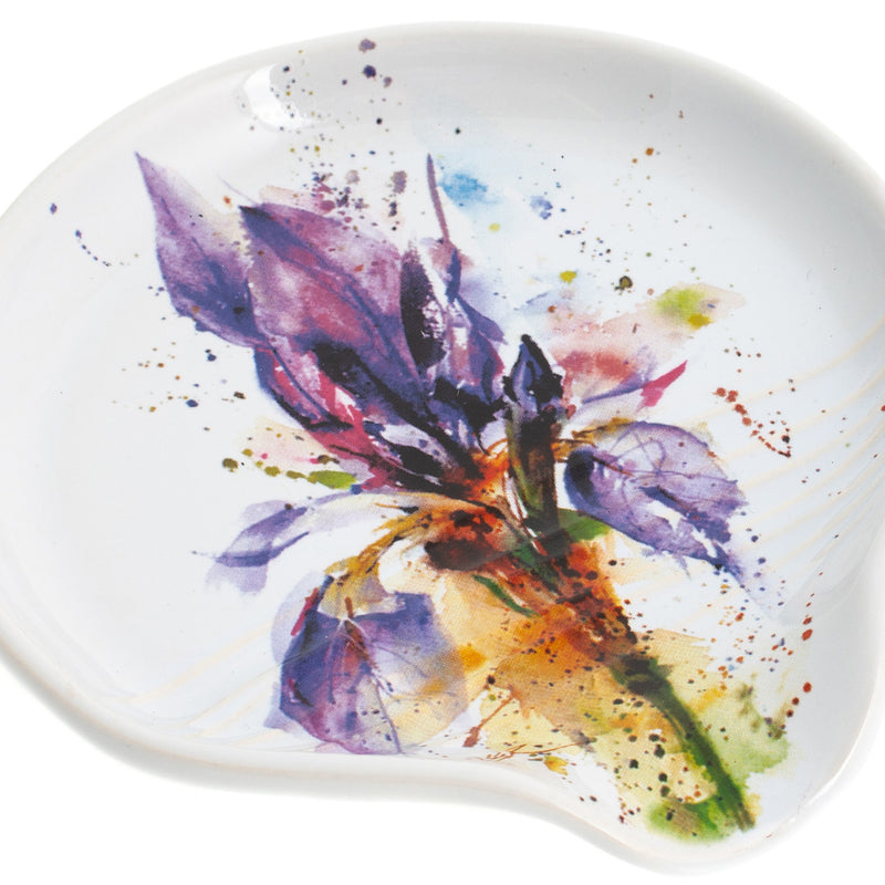 Dean Crouser Iris Flower Floral Watercolor Purple 5 x 5 Glossy Ceramic Stoneware Spoon Rest