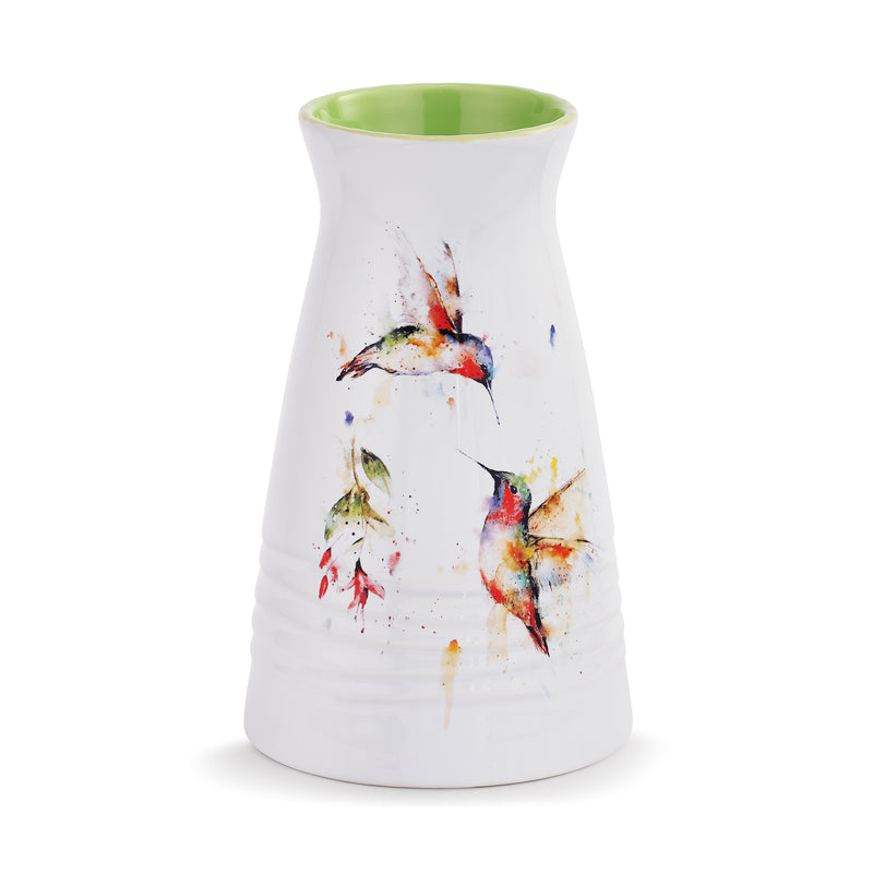 DEMDACO Dean Crouser Summer Hummingbirds Watercolor Green 7 x 5 Glossy Ceramic Stoneware Vase