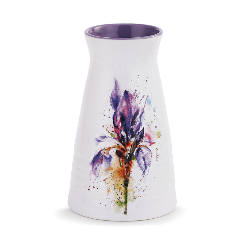 DEMDACO Dean Crouser Iris Blooming Flower Watercolor Purple 7 x 5 Glossy Ceramic Stoneware Vase