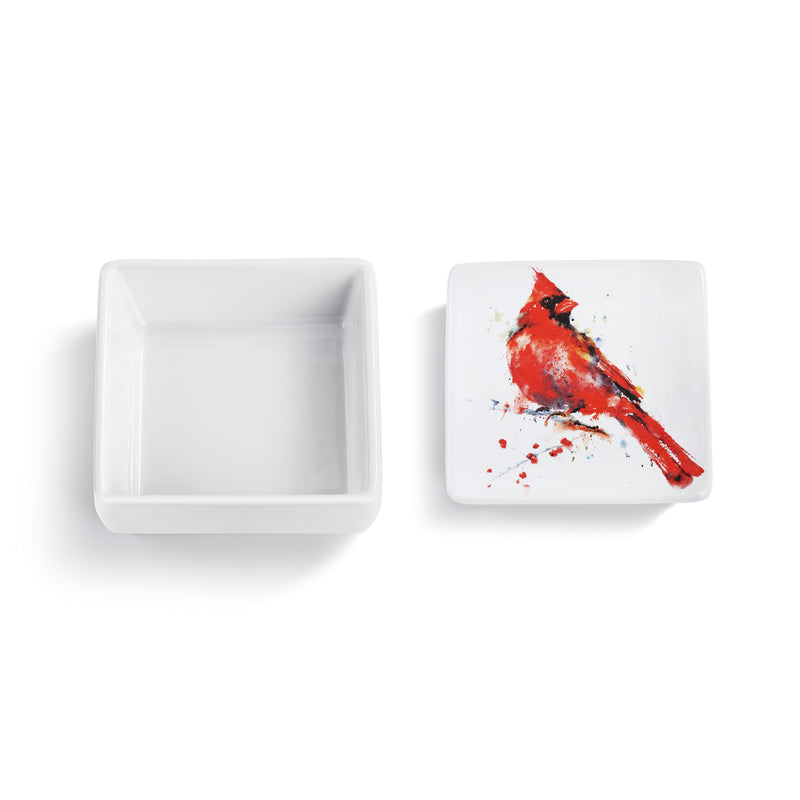 DEMDACO Dean Crouser Redhead Cardinal Watercolor Red 4 x 4 Ceramic Stoneware Lidded Vanity Box