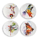 DEMDACO Dean Crouser Nature Hummingbird Butterfly Dragonfly Watercolor 6 x 6 Ceramic Stoneware Decorative Appetizer Plates Set of 4