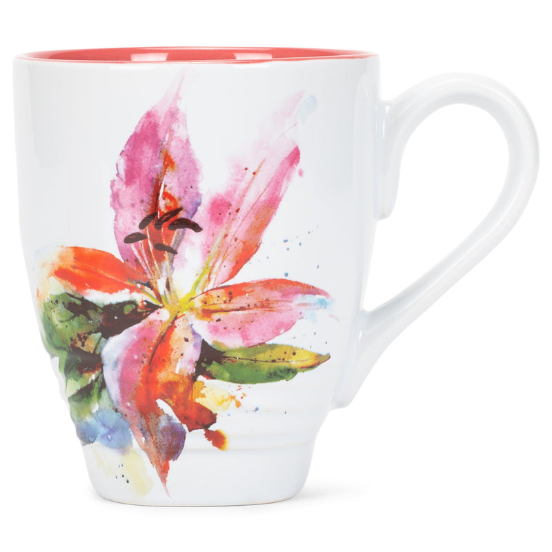 Dean Crouser Stargazer Lily Flower Watercolor Pink 16 ounce Glossy Ceramic Stoneware Mug