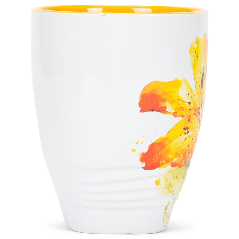 Dean Crouser Tiger Lily Flower Watercolor Yellow 16 ounce Glossy Ceramic Stoneware Mug