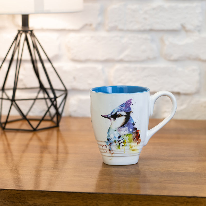 Dean Crouser Blue Jay Bird Watercolor Blue 16 ounce Glossy Ceramic Stoneware Coffee Mug