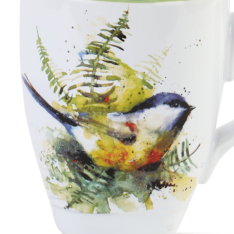 Dean Crouser Spring Chickadee Watercolor Green 16 ounce Glossy Ceramic Stoneware Mug