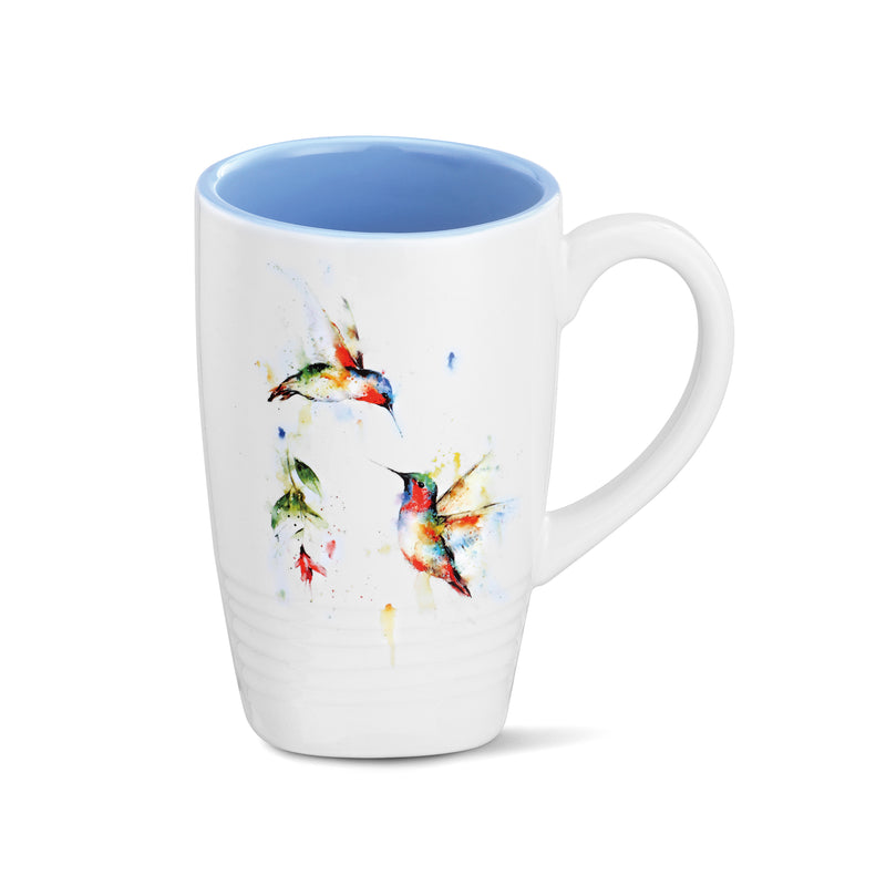 Summer Hummingbirds Watercolor Blue 20 ounce Stoneware Ceramic Latte Mug