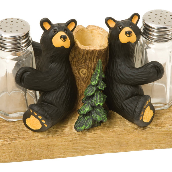 Demdaco Black Bear Friends Resin Salt and Pepper Shakers and Toothpick  Holder