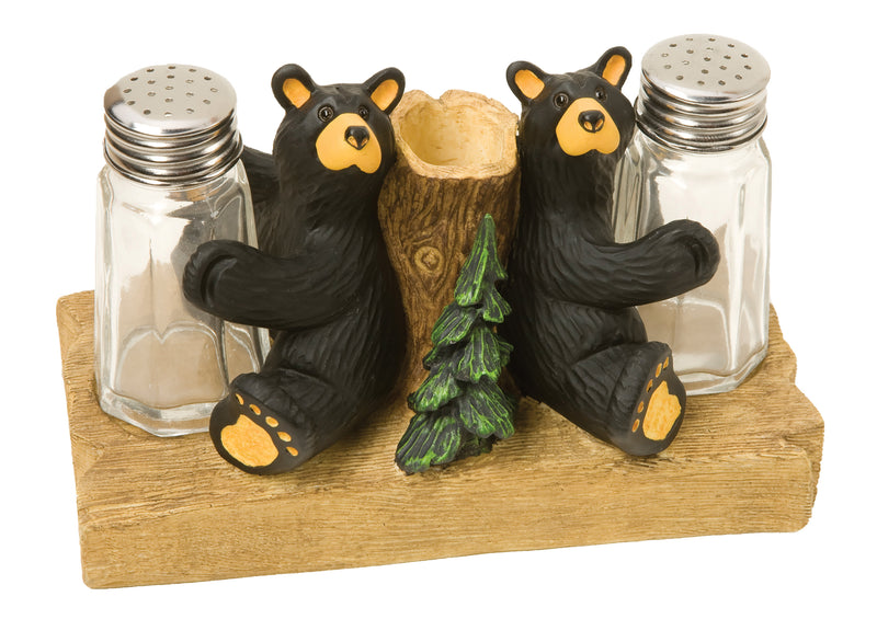 Demdaco Black Bear Friends Resin Salt and Pepper Shakers and Toothpick Holder