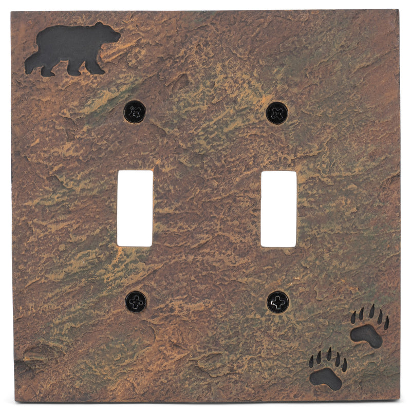 DEMDACO Bear and Tracks Rustic Hand-Cast Double Switch Plate Cover