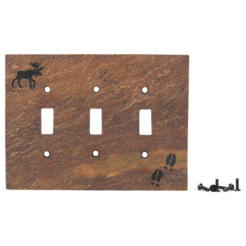 DEMDACO Moose and Tracks Rustic Hand-Cast Triple Switch Plate Cover