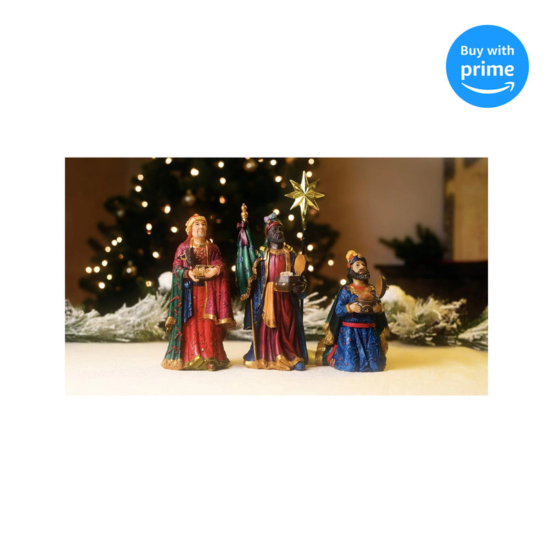 Set of 4 Following Star with Gifts 10 inch Resin Stone Nativity Figurines