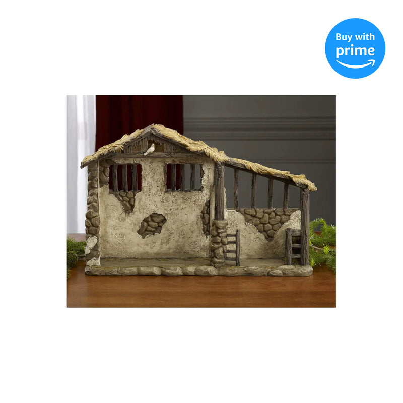 Christmas Nativity Lighted Stable Manger Figurine - 10 inch Scale