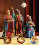 Set of 11 Nativity Figurines with Real Gold, Frankincense and Myrrh - 7 inch Scale