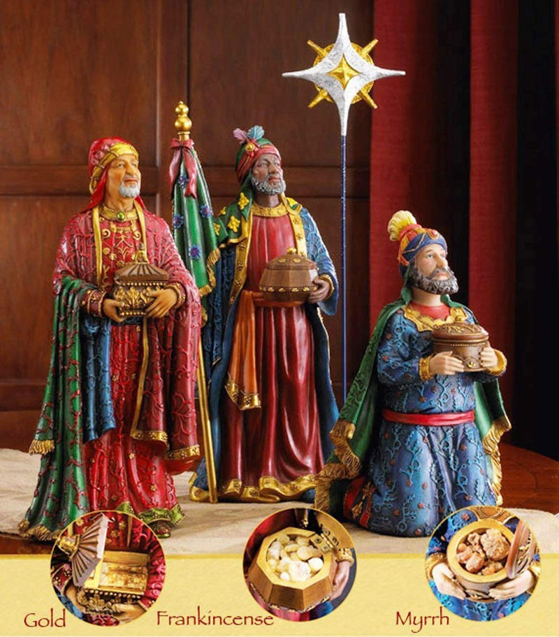 Set of 11 Nativity Figurines with Real Gold, Frankincense and Myrrh - 7 inch Scale
