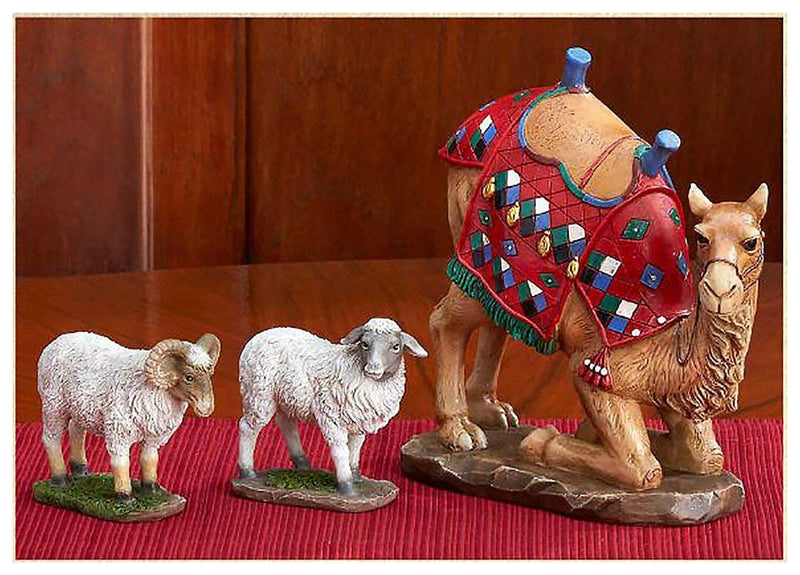 Set of 3 Kneeling Camel and Two Awassi Sheep Nativity Figurines - 7 inch Scale