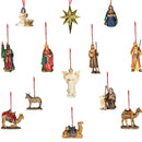 Set of 13 Christmas Nativity Ornaments in Cherry Wood Collectible Satin Lined Box
