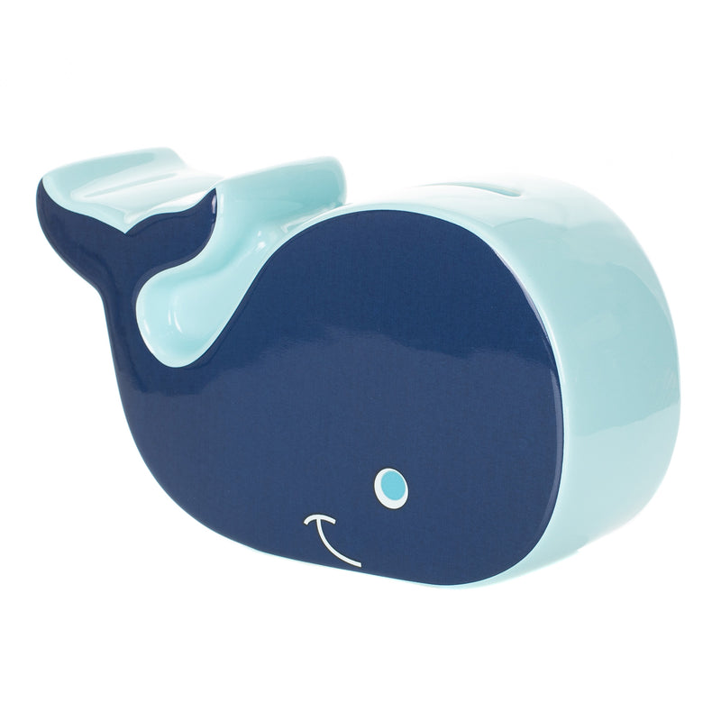 DEMDACO Smiling Whale Navy Blue Earthenware Childrens Coin Money Bank