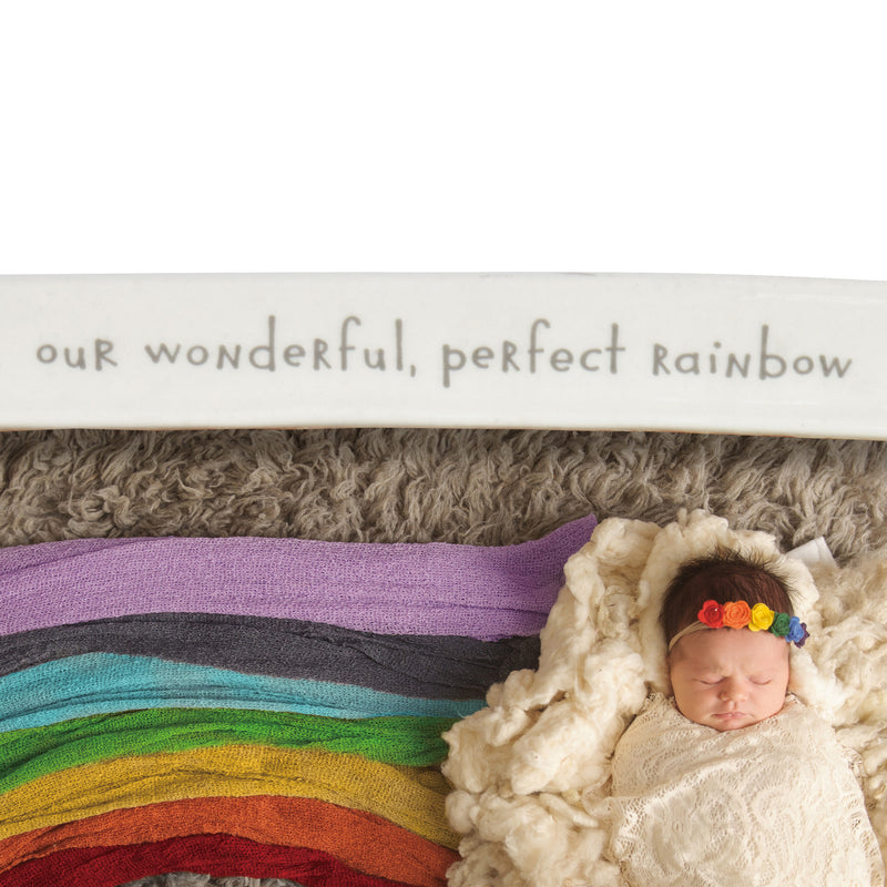 DEMDACO Rainbow Baby Glossy White 8 x 7 Ceramic Earthenware Wall and Tabletop Frame