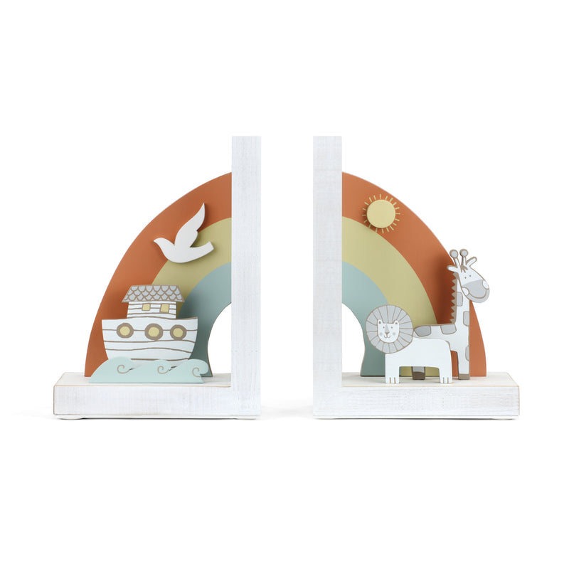 DEMDACO Noahs Ark Animals Rainbow and White 8 x 6 Wood and Metal Decorative Bookends