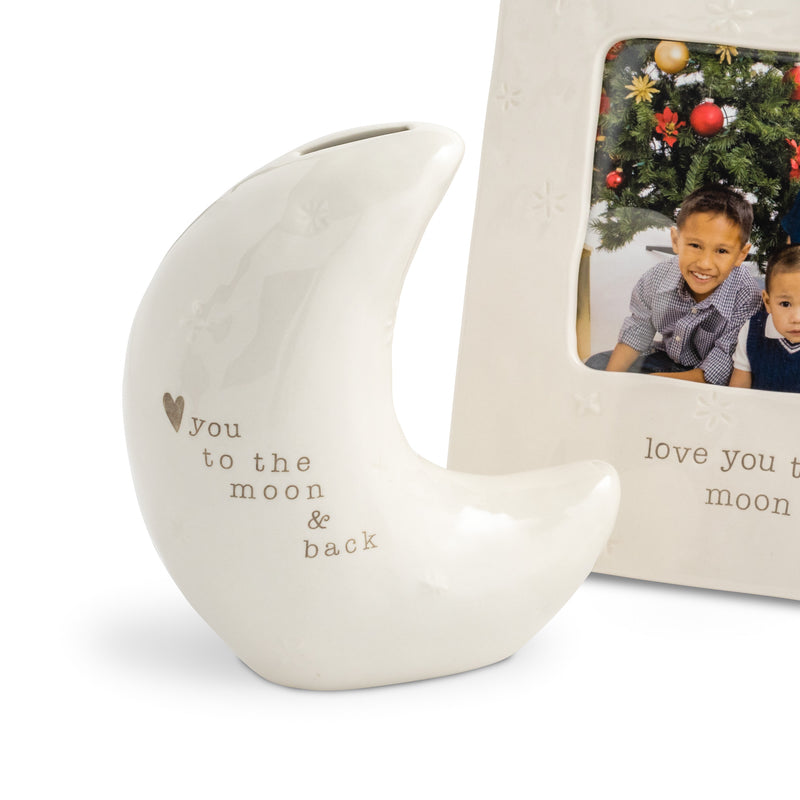 DEMDACO Love You to The Moon Glossy White 6 x 6 Ceramic Stoneware Childrens Toy Coin Piggy Bank