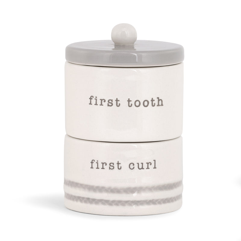 Tooth and Curl Stacking Glossy Grey 4 x 3 Ceramic Stoneware Baby Keepsake Box