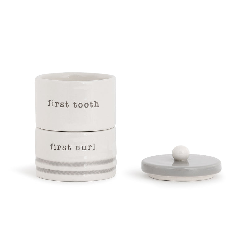 Tooth and Curl Stacking Glossy Grey 4 x 3 Ceramic Stoneware Baby Keepsake Box