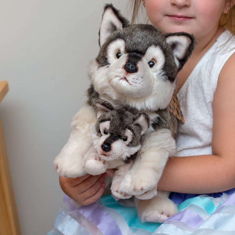 Nat and Jules Mommy Wolf and Pup Wintry Gray Childrens Plush Stuffed Animal Toy Set of 2