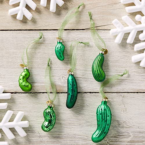 DEMDACO Pickle Festive Green 4 x 2 Glass Holiday Decorative Hanging Ornaments Game