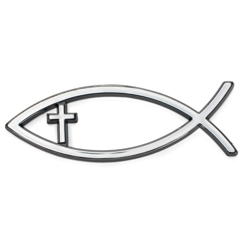 Harbor House Jesus Fish/Cross Large Auto Emblem - Silver