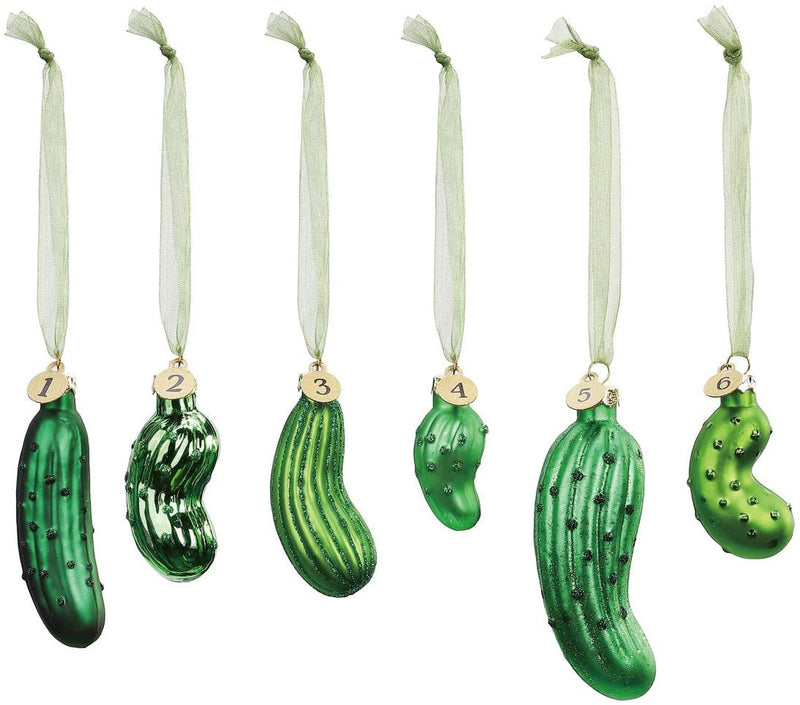 DEMDACO Pickle Festive Green 4 x 2 Glass Holiday Decorative Hanging Ornaments Game