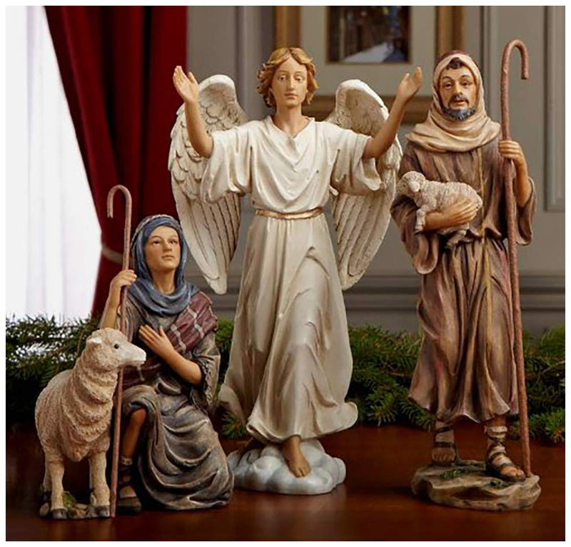 Nativity Shepherds and Angel for Three Kings Gifts 10 inch Christmas Nativity Set