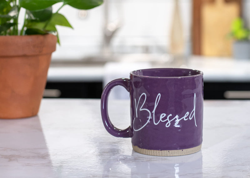 Lighthouse Christian Products Powerful Words Blessed 15 ounce Ceramic Stoneware Coffee Mug, Purple
